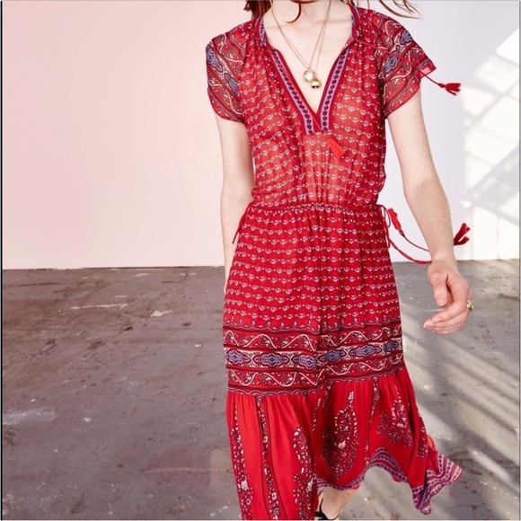 Ulla Johnson Dresses & Skirts - Ulla Johnson Neela Floral Print Silk Midi Dress Scarlet Red Size 0 Valentine Day
